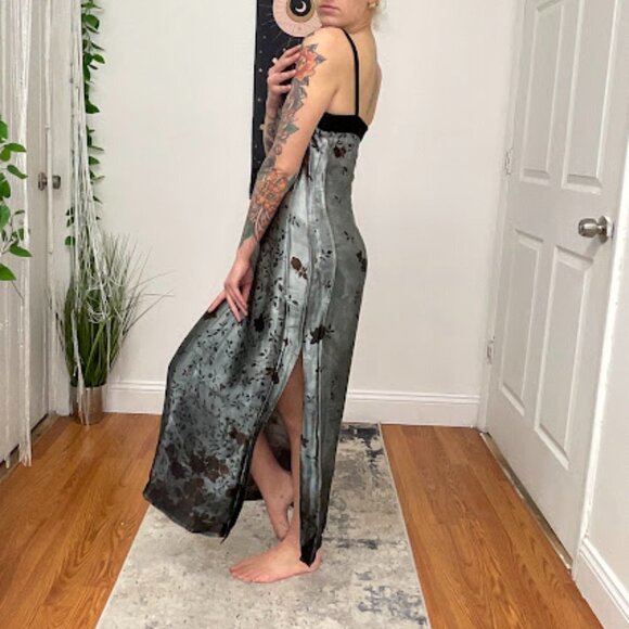Y2K Andrea Rosati Sleeveless Floral Maxi Dress Square Neck Size 6 Gray/Black - Picture 10 of 14